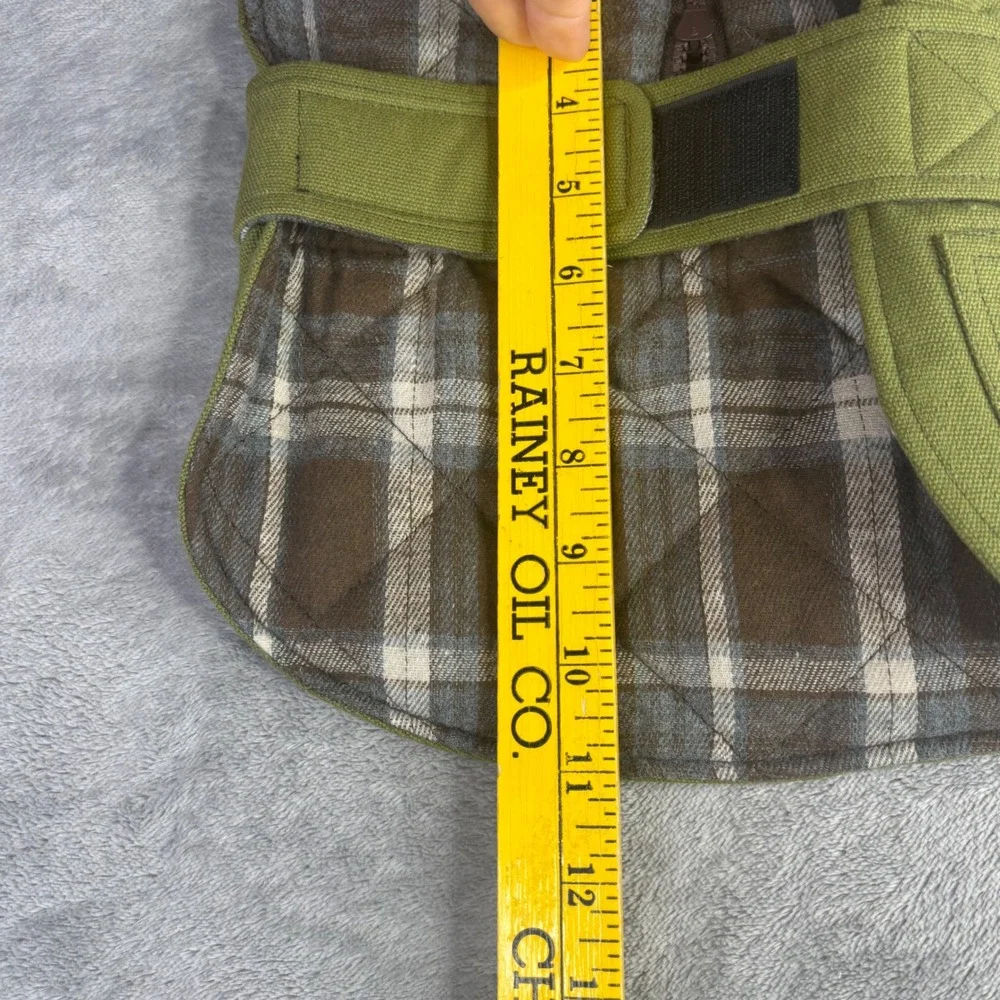 Bass‎ Pro Shops Dog Coat Small Green Canvas Plaid Lined Workwear Field Jacket